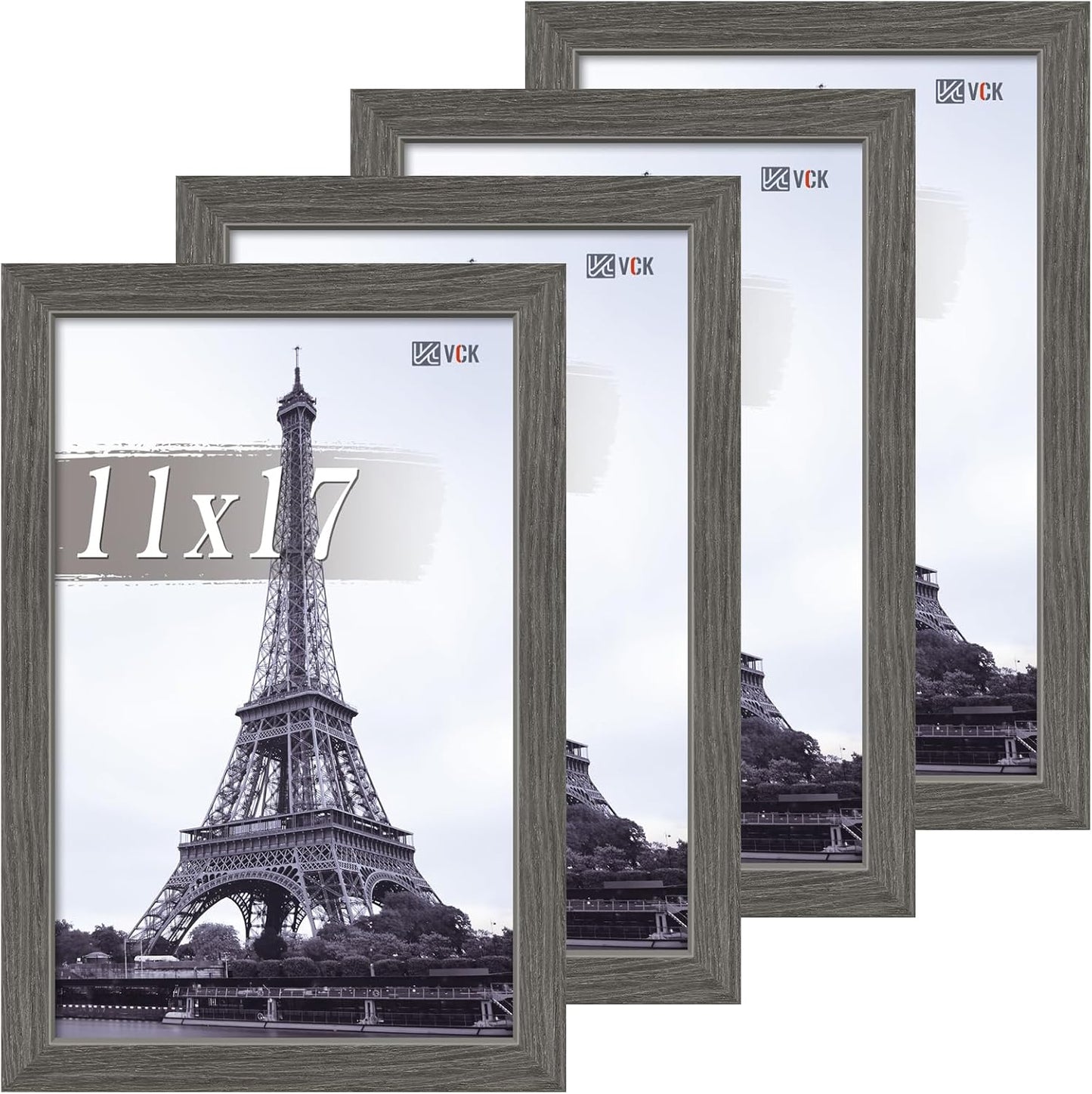 VCK 11x17 Picture Frame Set of 4 - Grey Wood Frames for Art