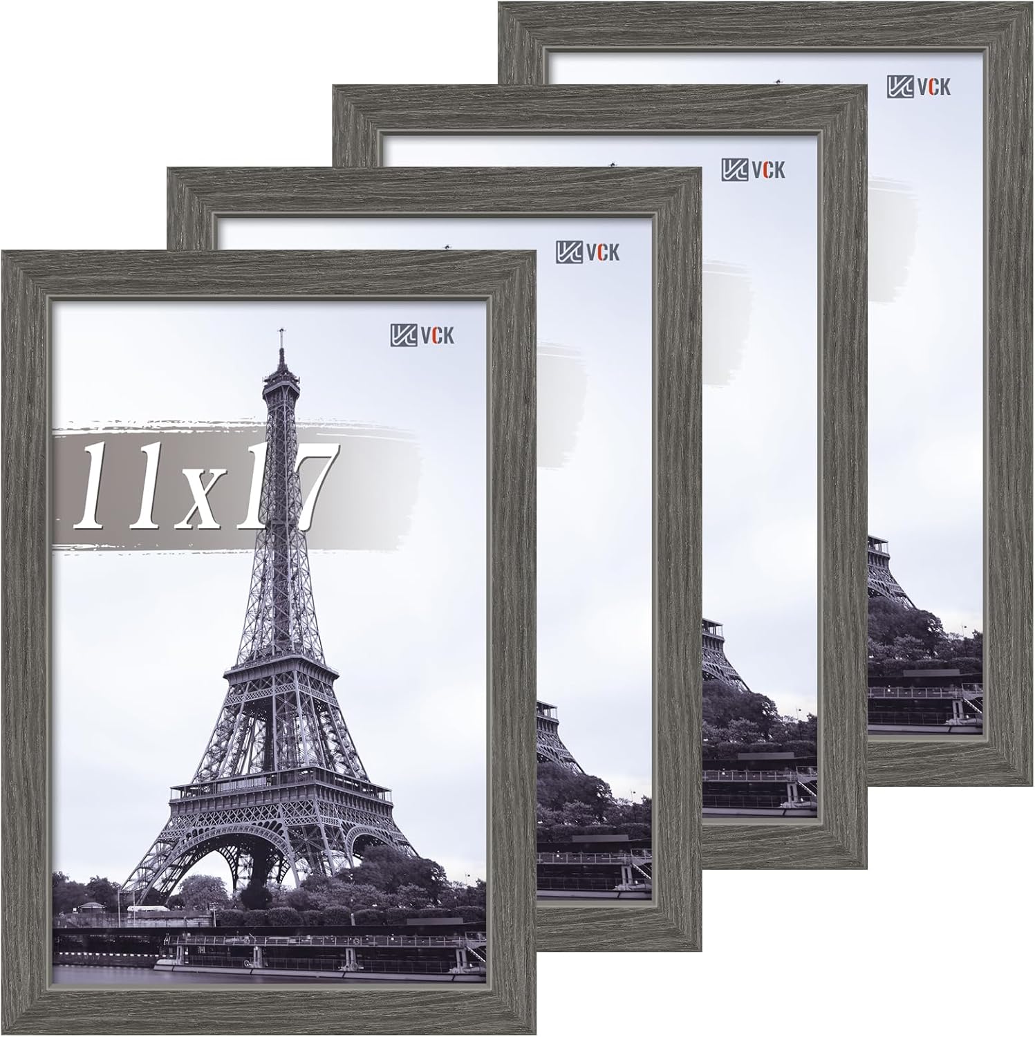 VCK 11x17 Picture Frame Set of 4 - Grey Wood Frames for Art