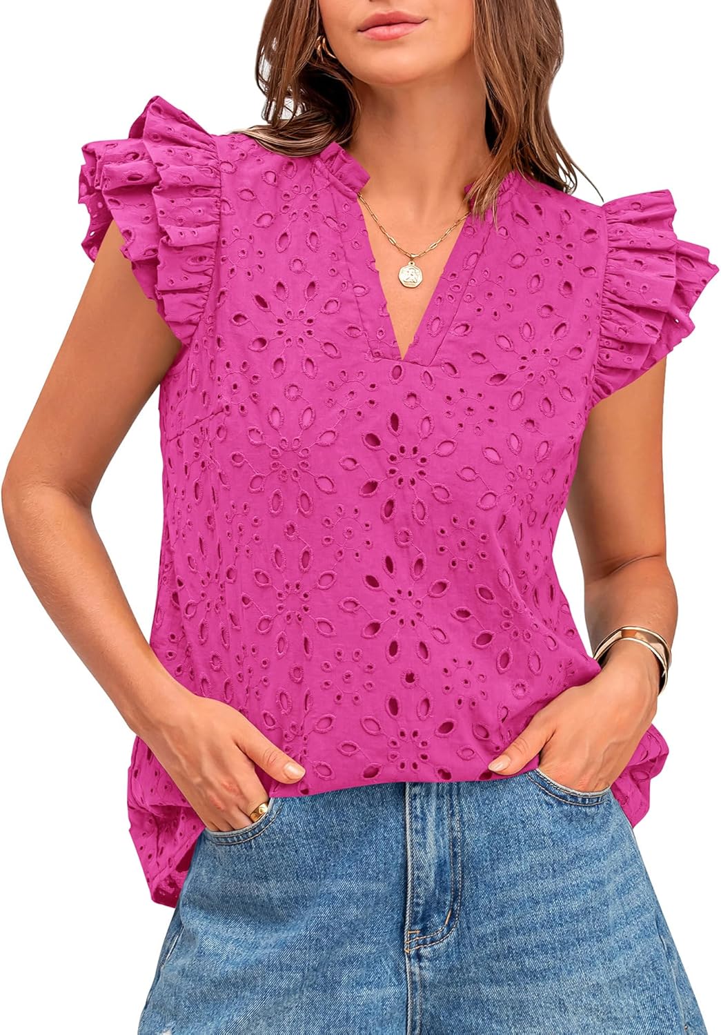 BTFBM Women Summer Eyelet Tops for Dressy Casual Outfits