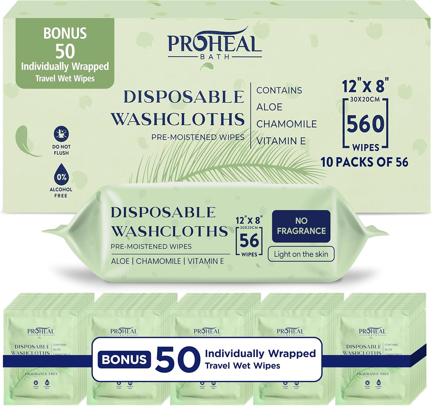 ProHeal Large Wet Wipes for Adults - Fragrance Free and Aloe