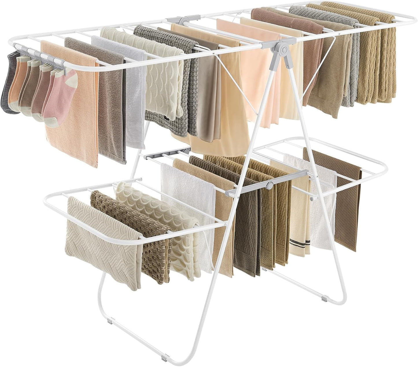 SONGMICS Foldable 2-Level Laundry Drying Rack with Adjustable Wings