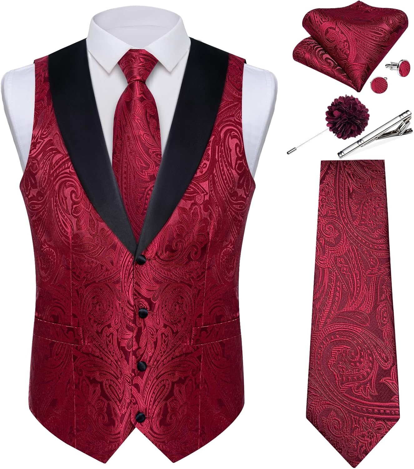 DiBanGu Mens Paisley Suit Vest Set for Weddings and Parties