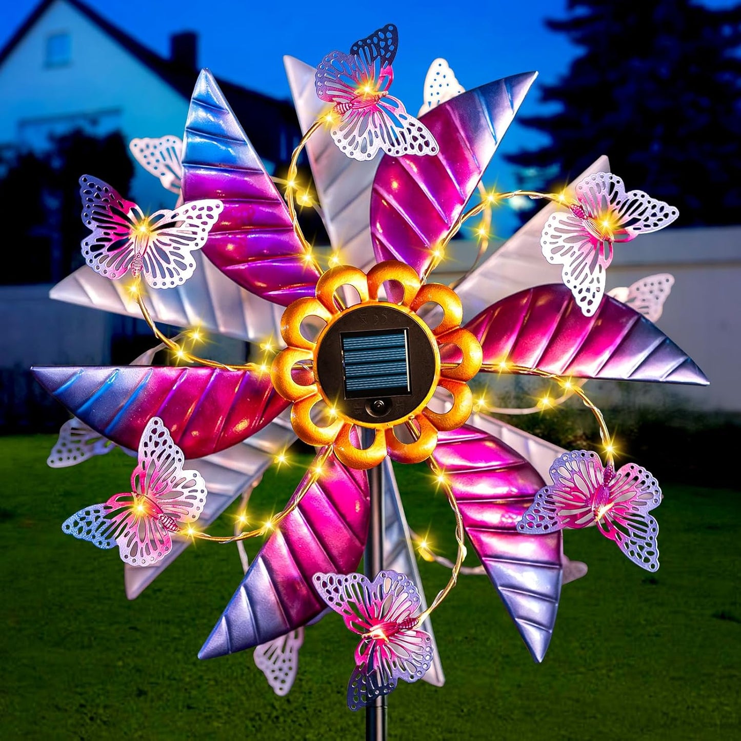 Solar Wind Spinner Outdoor with LED Lights for Garden Decor