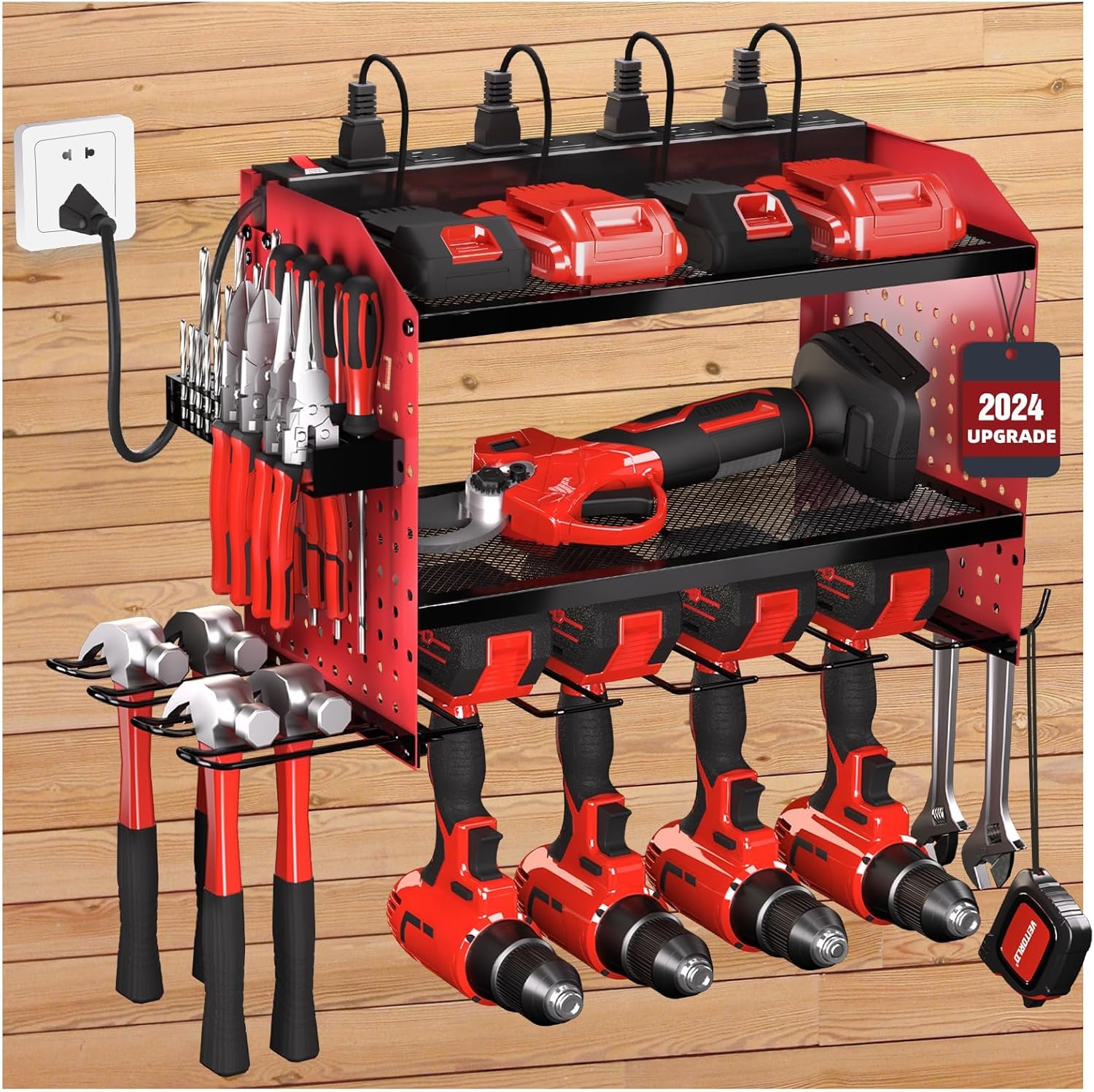 Veitorld Power Tool Organizer with Charging Station for Garage