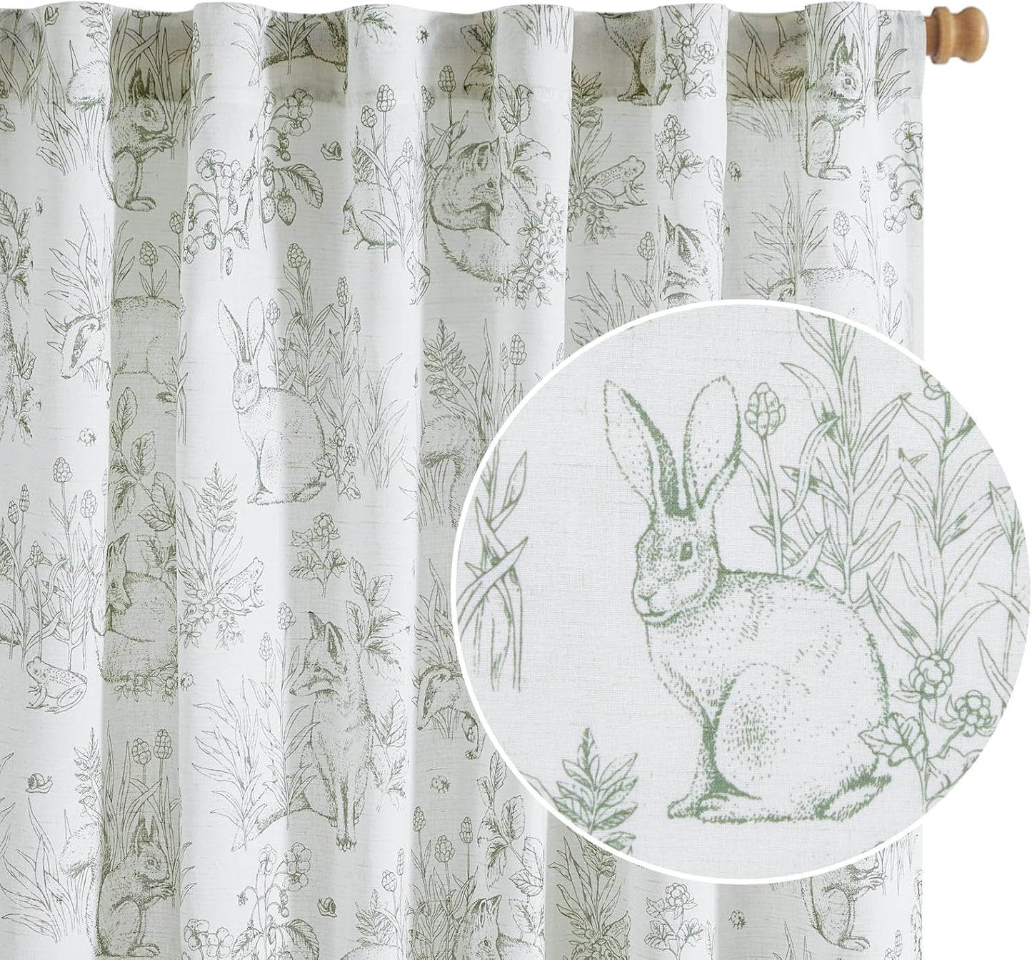Woodland Wildlife Sage Green Print Curtains for Kid's Room