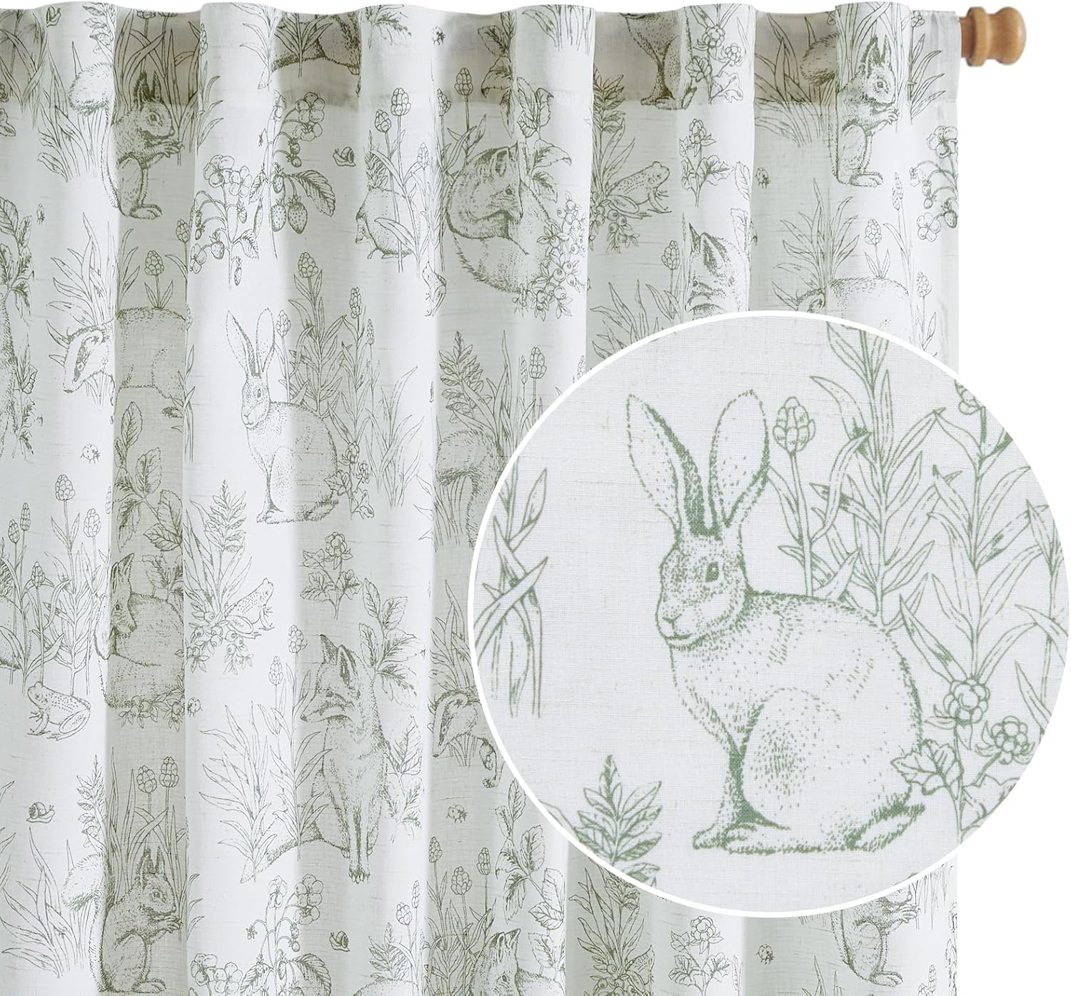 Woodland Wildlife Sage Green Print Curtains for Kid's Room