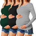 Ekouaer Womens Maternity Shirts Long Sleeve 3-Pack (Style 9BRD)