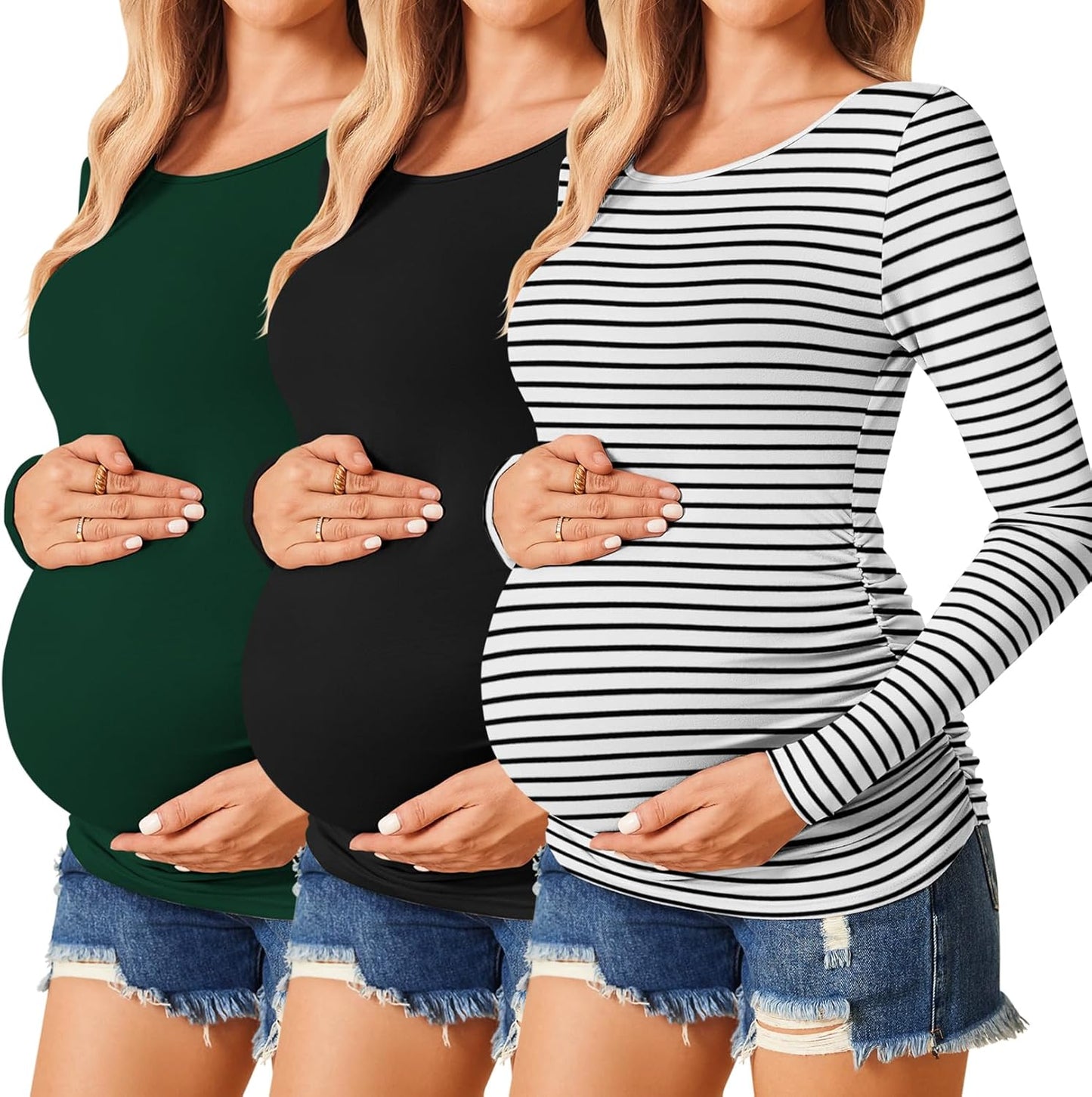 Ekouaer Womens Maternity Shirts Long Sleeve 3 Pack Tunic Tops