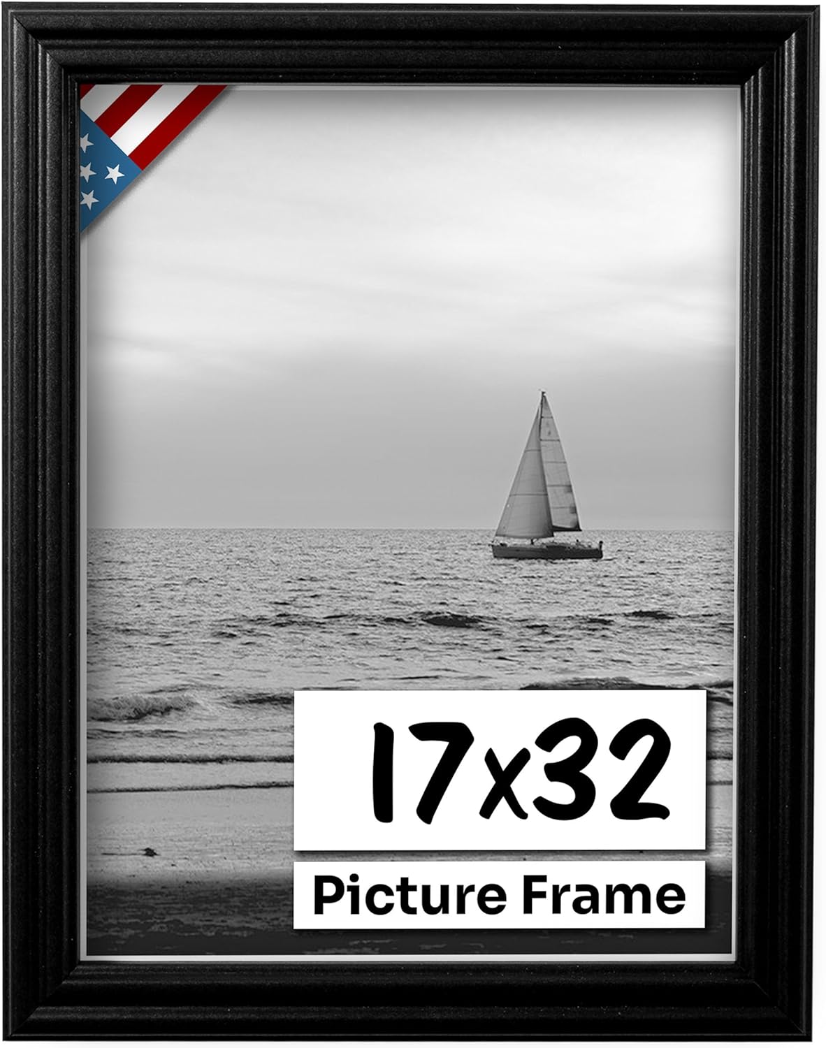 Black 17x32 Picture Frame - Handmade Solid Wood Wall Decor