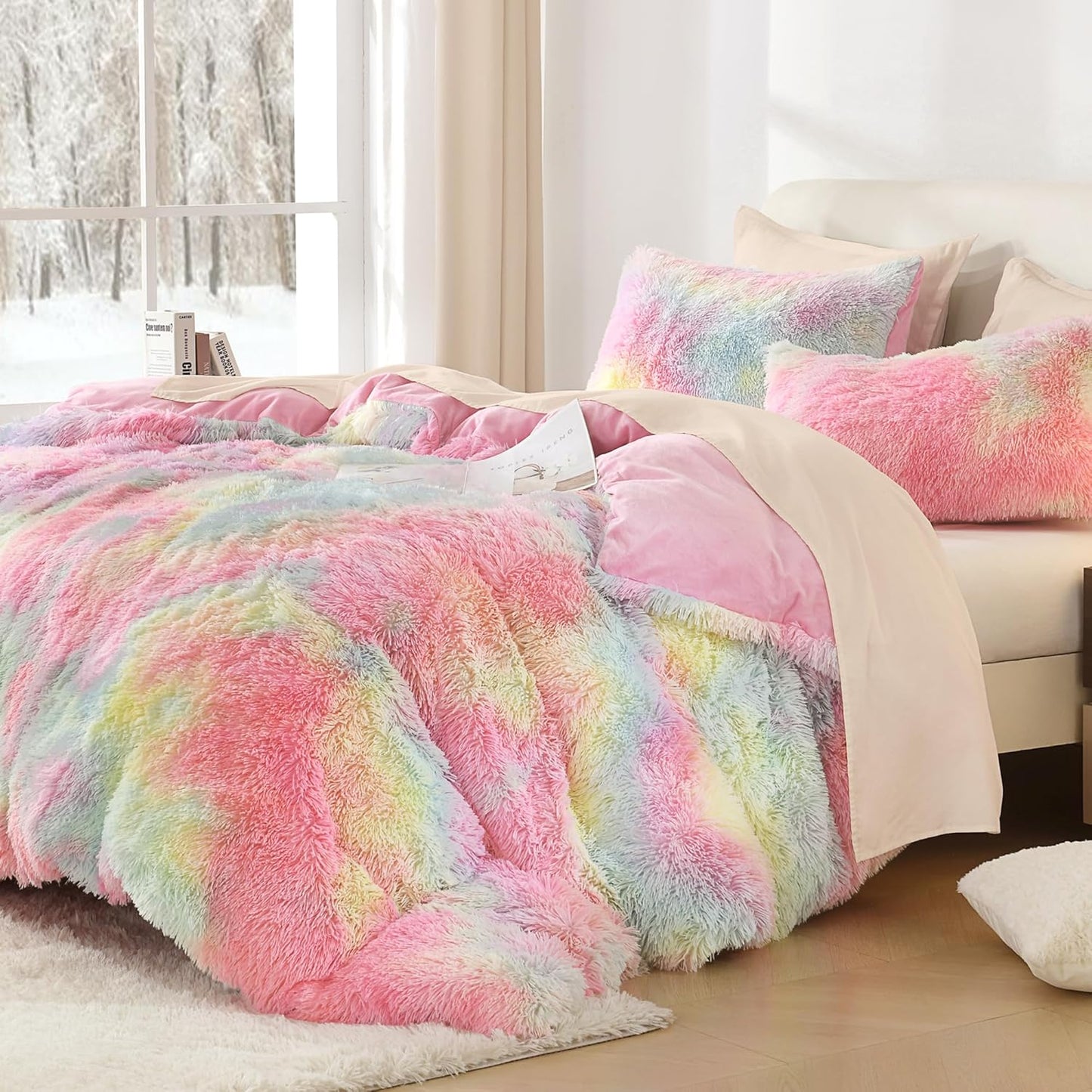 Litanika Tie-Dyed Rainbow Fluffy Comforter Full Size Set