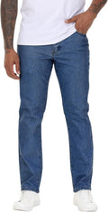 Men's Stretch Regular Fit Straight-Leg Cotton Denim Jeans MZNBURAM
