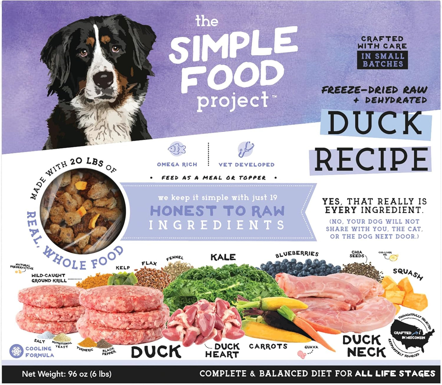 Duck Recipe Freeze Dried Raw Food for Dogs - 96oz Pack