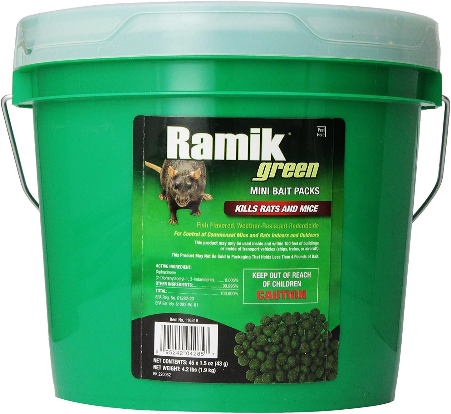 Rodenticide 45-Pack Green Bait Pail, 4.2 LB