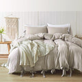 King Size Duvet Cover Khaki - Soft Washed Microfiber Bowknot Set