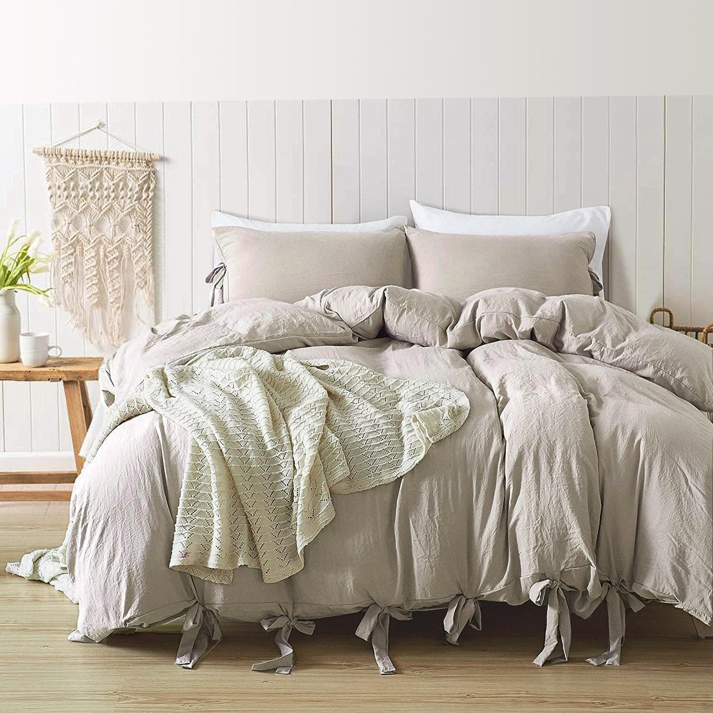 Soft Washed Microfiber King Size Duvet Cover Set with Bowknot