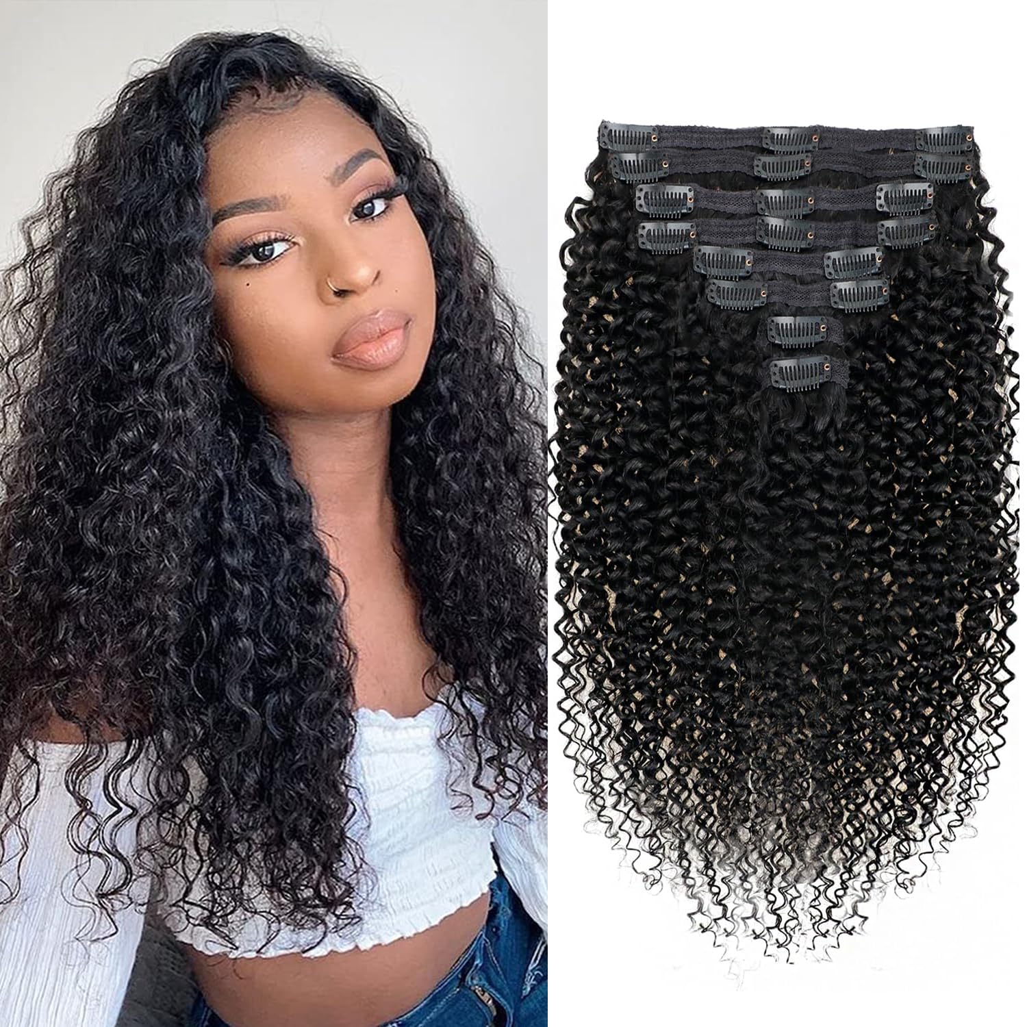 3C 4A Kinky Curly Clip in Hair Extensions for Black Women
