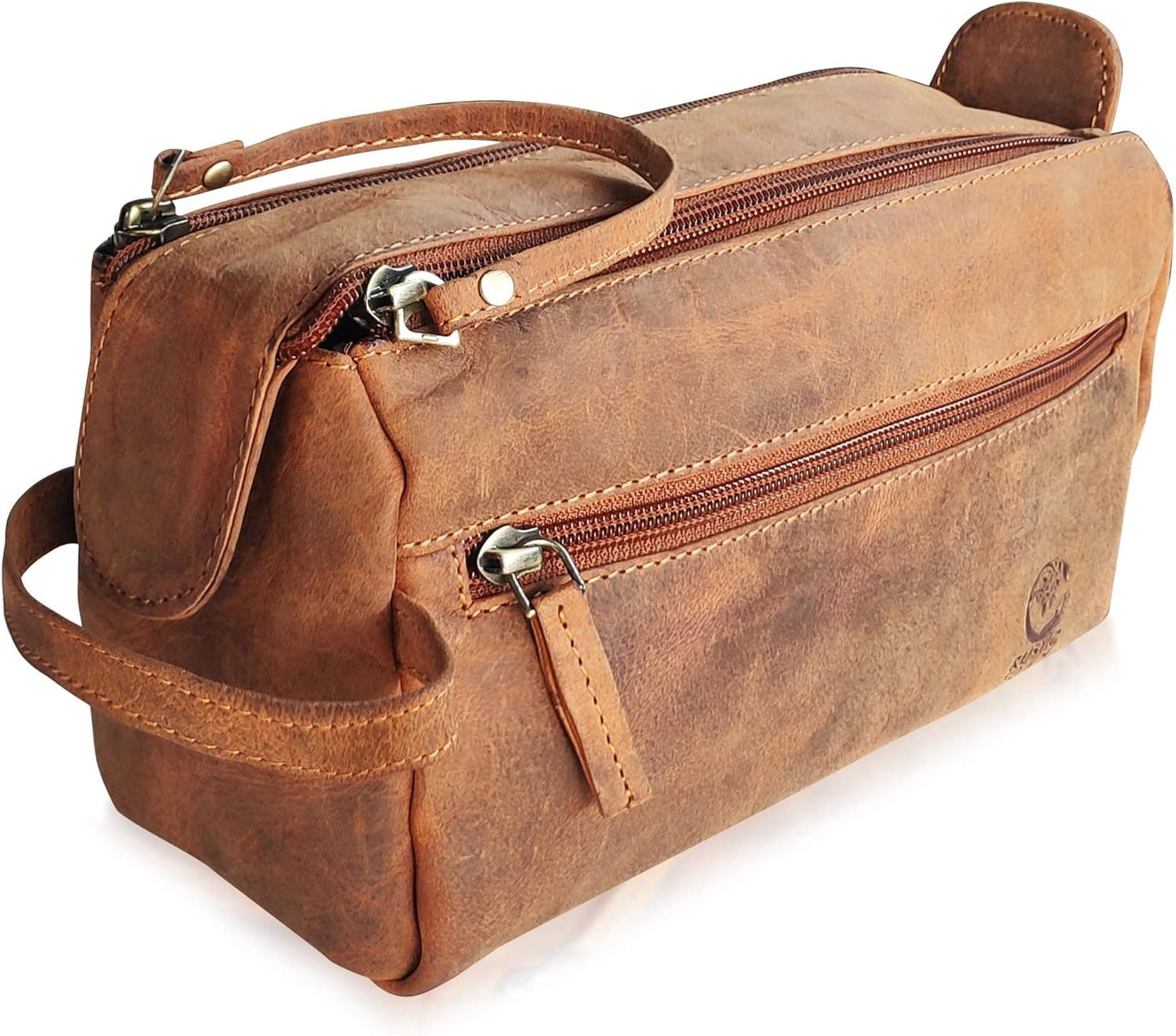 Rustic Town Buffalo Leather Toiletry Bag for Travel Essentials