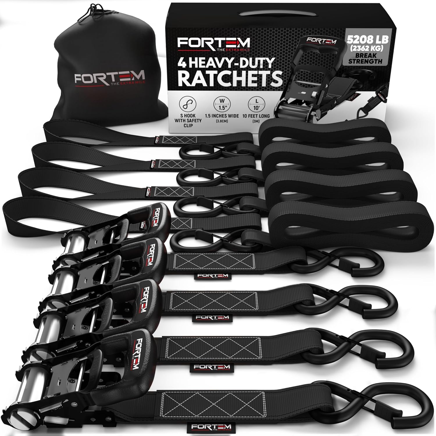 FORTEM Ratchet Tie Down Straps for Safe Motorcycle Transport
