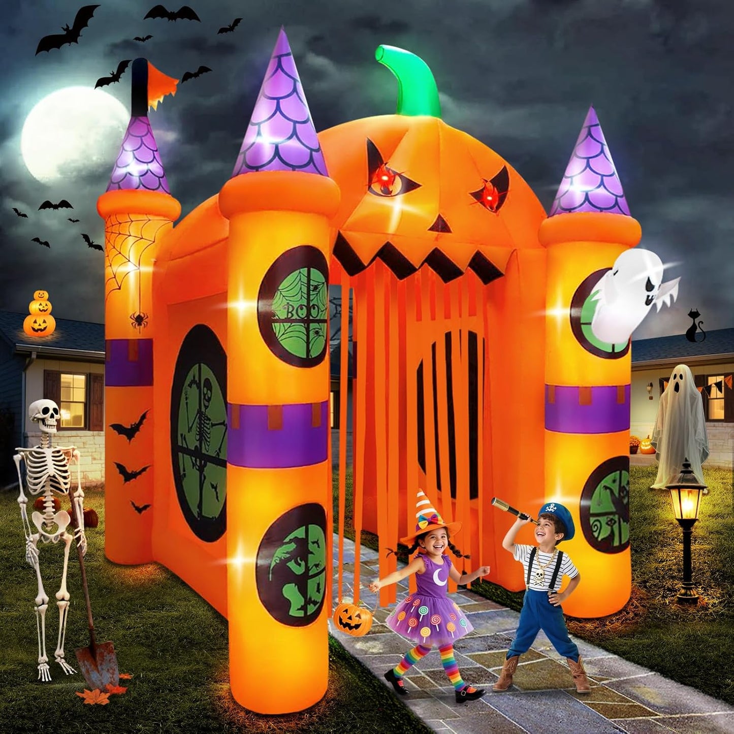 Kalolary 12FT Halloween Inflatables Pumpkin Ghost Archway Decor