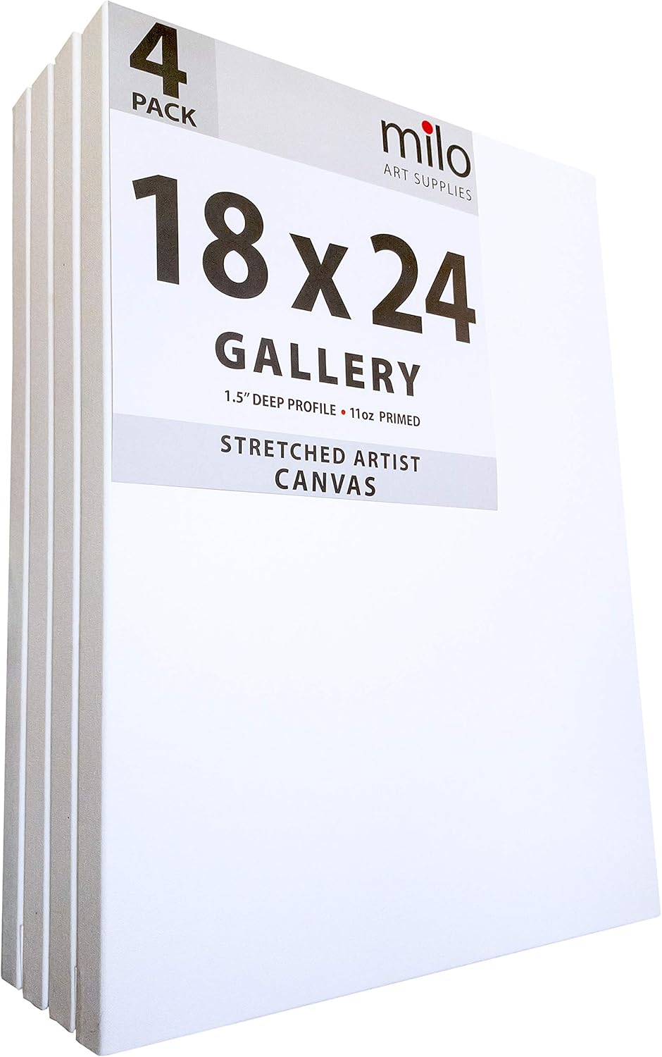 Milo Stretched Artist Canvas 18x24 in 4 Pack for Painting
