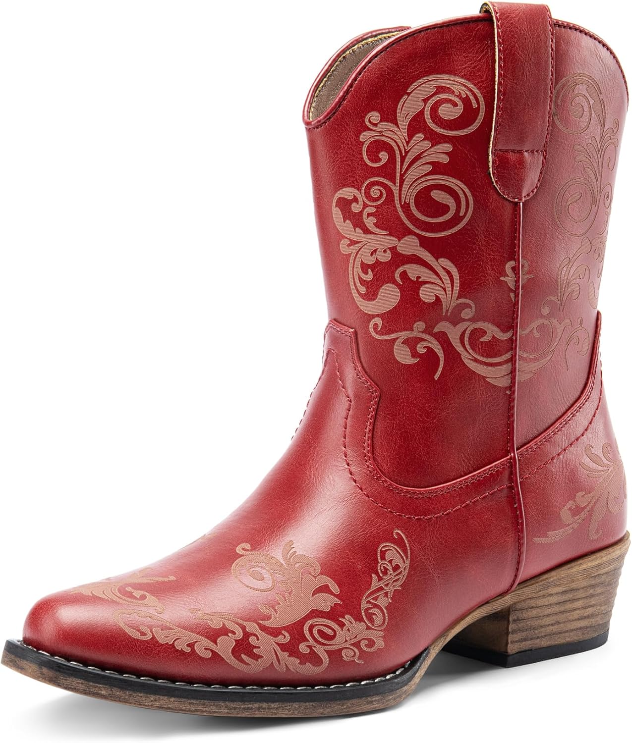 DREAM PAIRS Women's Cowboy Ankle Boots with Chunky Heels