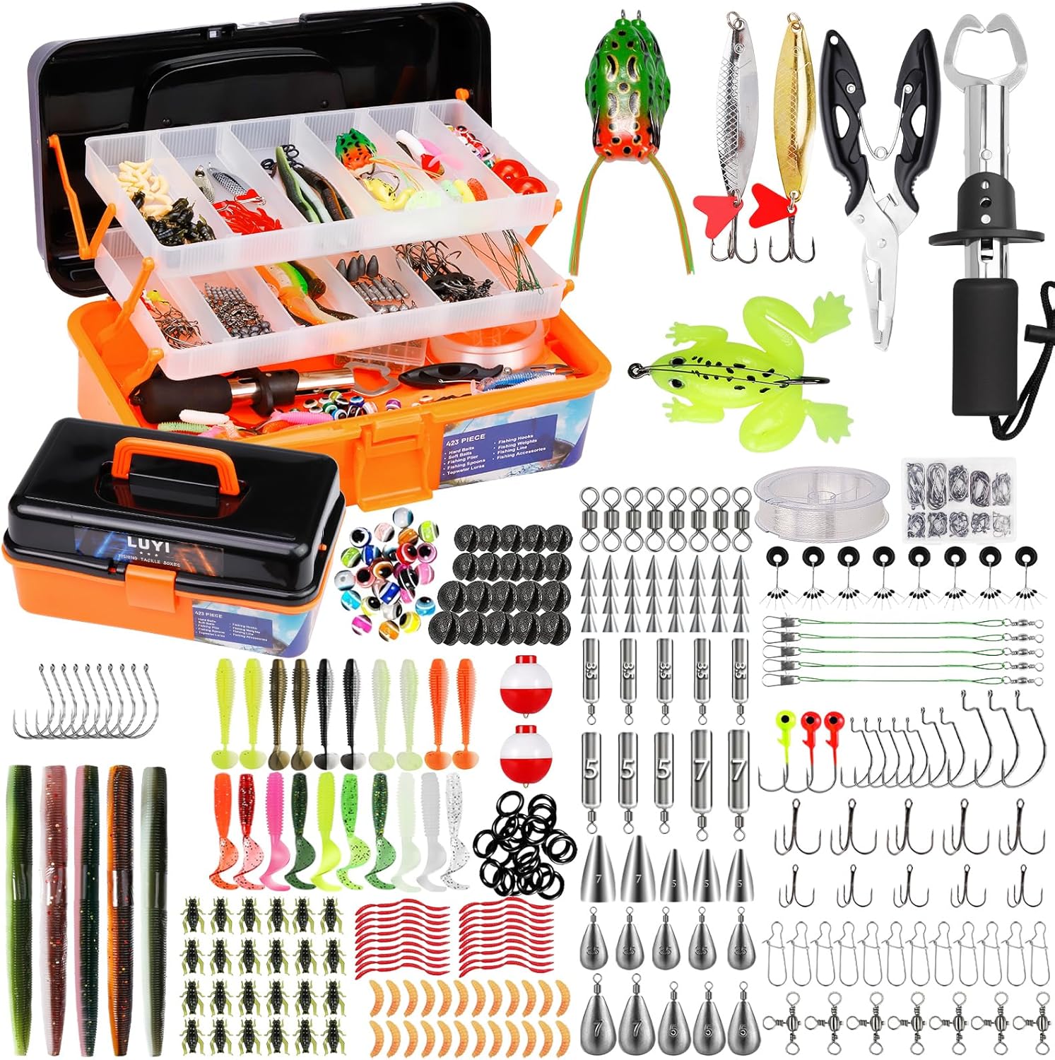 Large 3 Layers Tackle Box with 423 Pcs Fishing Lures Kit