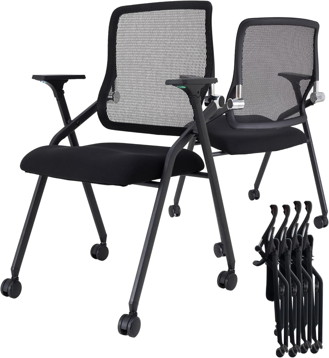 4 Pack Stackable Foldable Conference Room Chairs with Lumbar Support