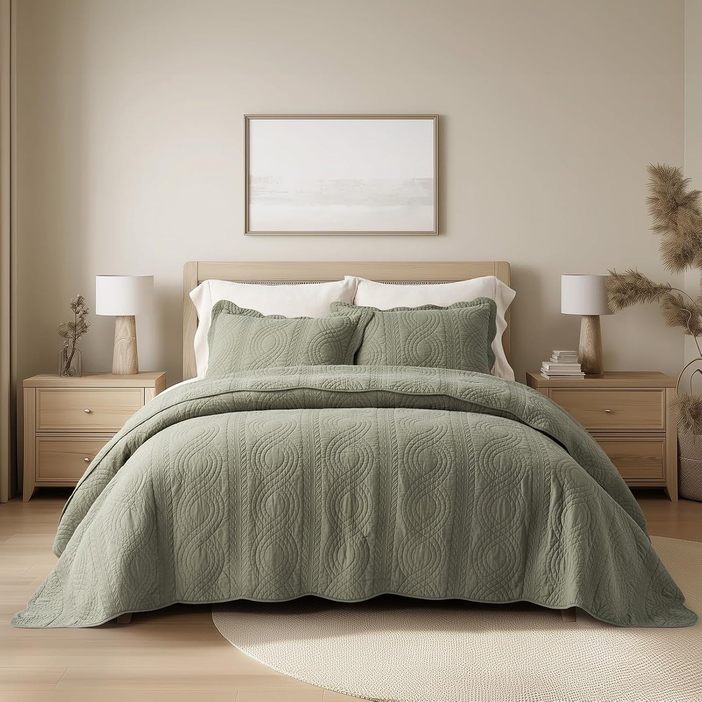 100% Cotton Scallop Quilt Set for Cozy and Elegant Bedding