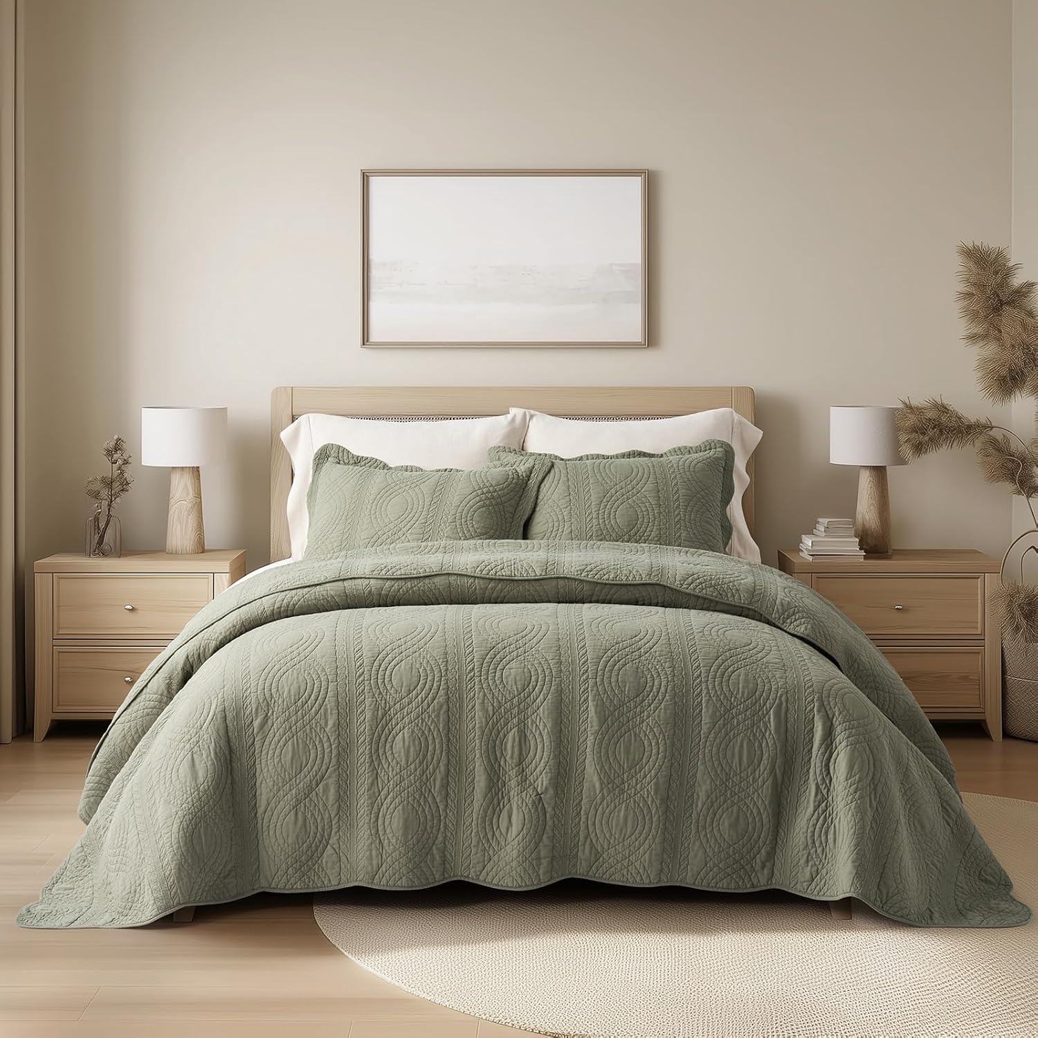100% Cotton Scallop Quilt Set for Cozy and Elegant Bedding
