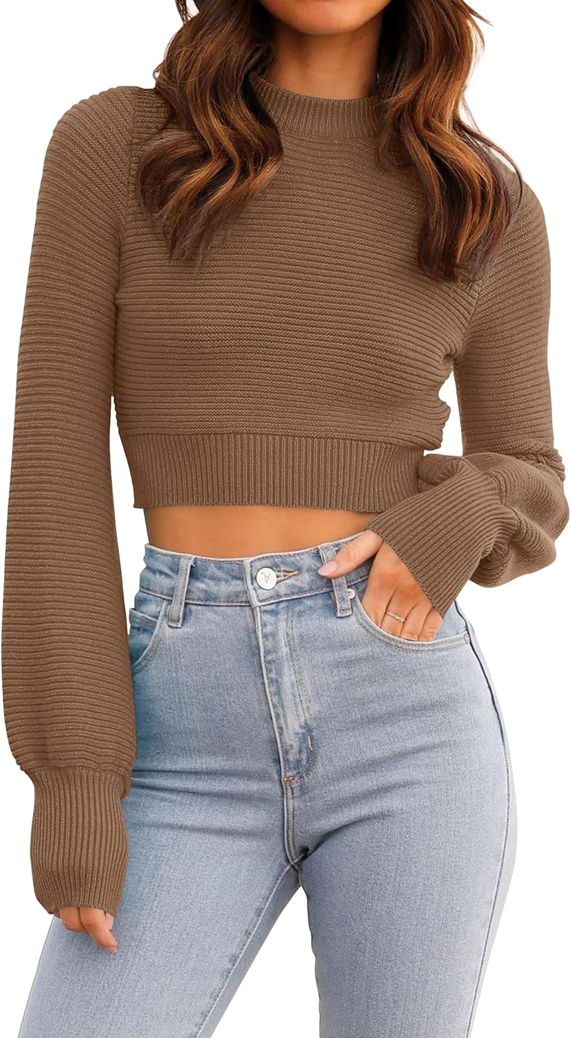 ZESICA Women's Fall Mock Neck Cropped Sweater for Chic Style