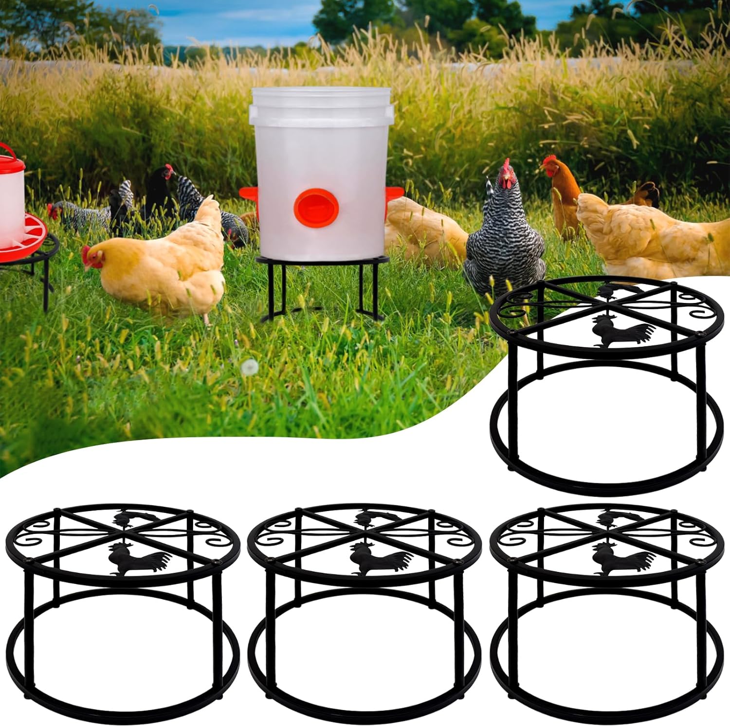 4Pcs Chicken Waterer Feeder Stand for Poultry Coop Indoor Outdoor