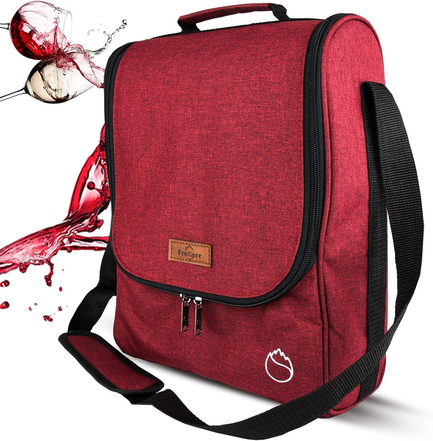 Insulated Wine Carrier Tote for Travel with Padded Strap