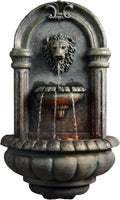 Wall-Mounted Lion Head Stone LED Outdoor Water Fountain - Calming