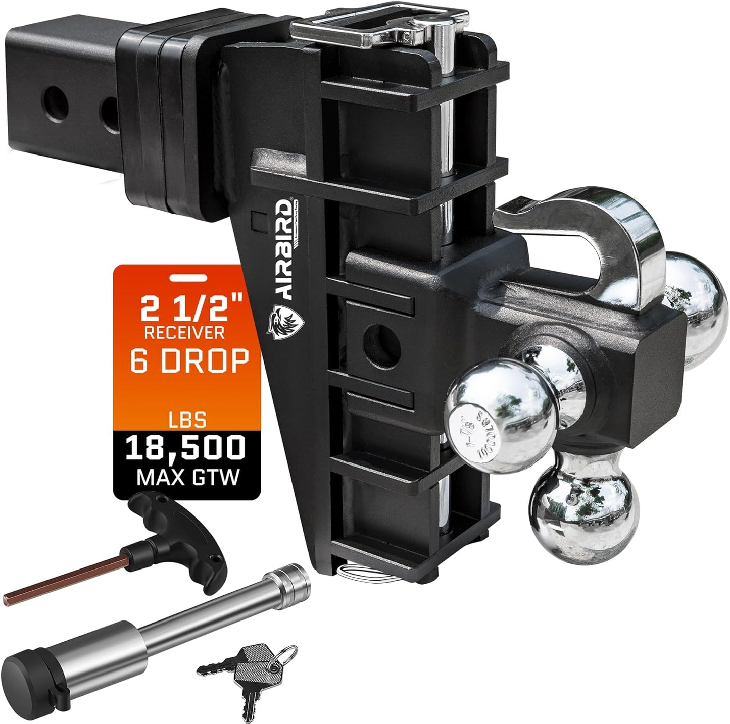 AIRBIRD Adjustable Trailer Hitch for 2.5-Inch Receiver, 18500 LBS