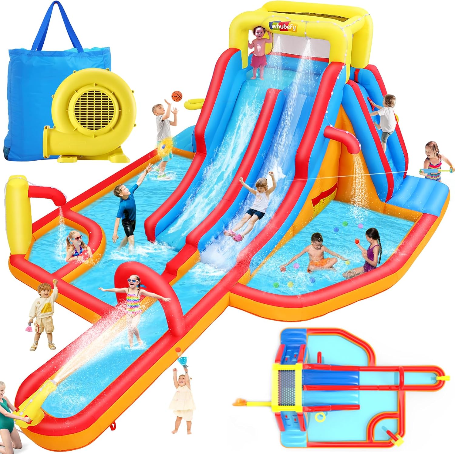 Whubefy Inflatable Dual-Lane Water Slide for Backyard Fun