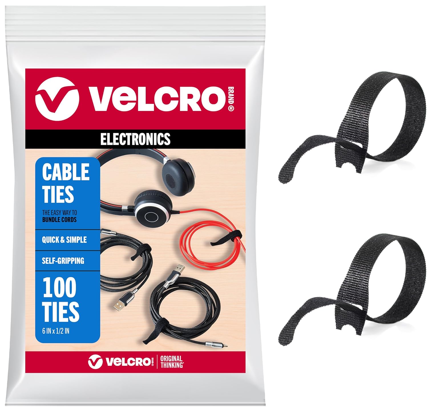100 Pack Velcro Cable Ties - Organize Cords Easily