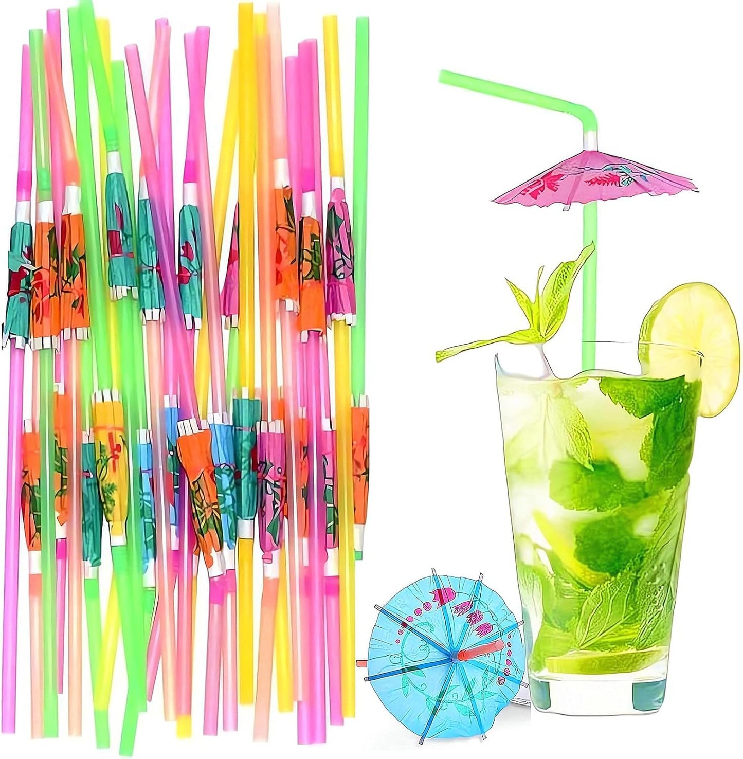 Bendable Umbrella Party Straws - 100PCS Colorful Fun! By QUMENEY