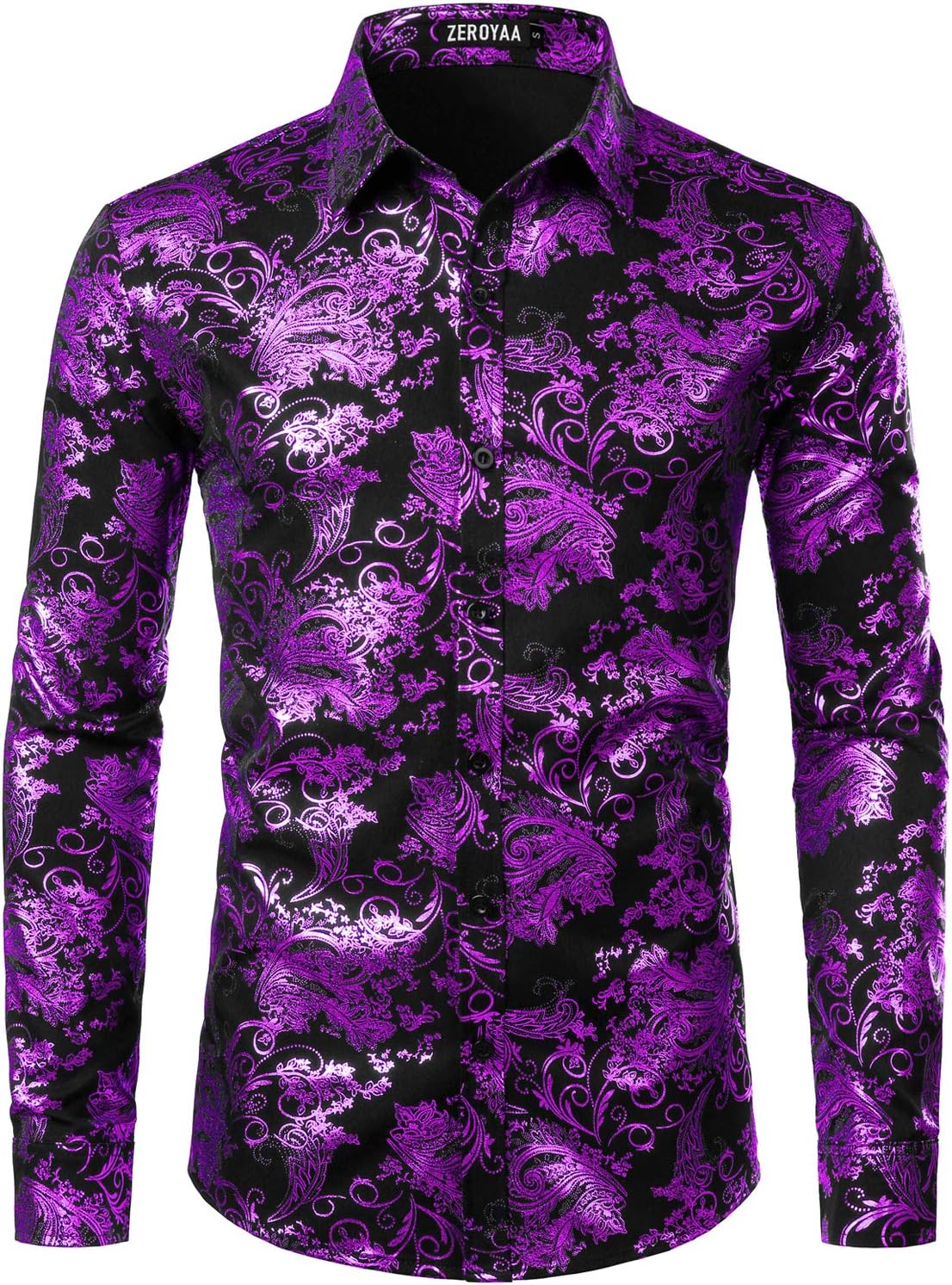 ZEROYAA Men's Luxury Paisley Dress Shirt for Parties and Prom
