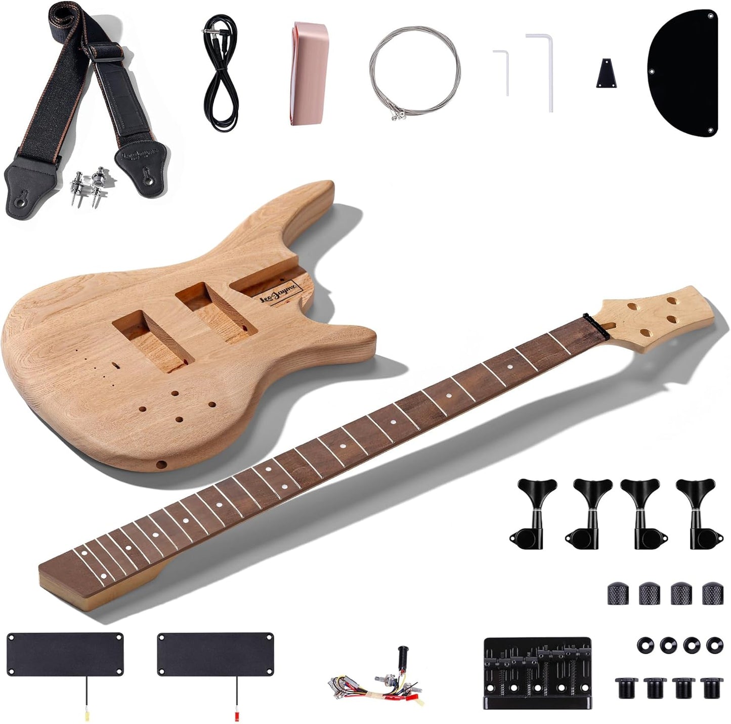 DIY Electric Bass Guitar Kit with Roasted Ash Body and Maple Neck