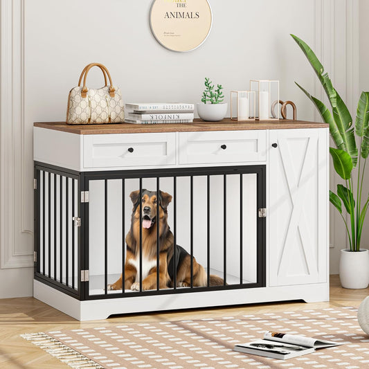 Dog Crate Furniture with Double Doors and Storage for Pets
