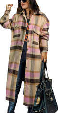 PUWEI Women's Casual Long Plaid Shirt Coat for Stylish Looks