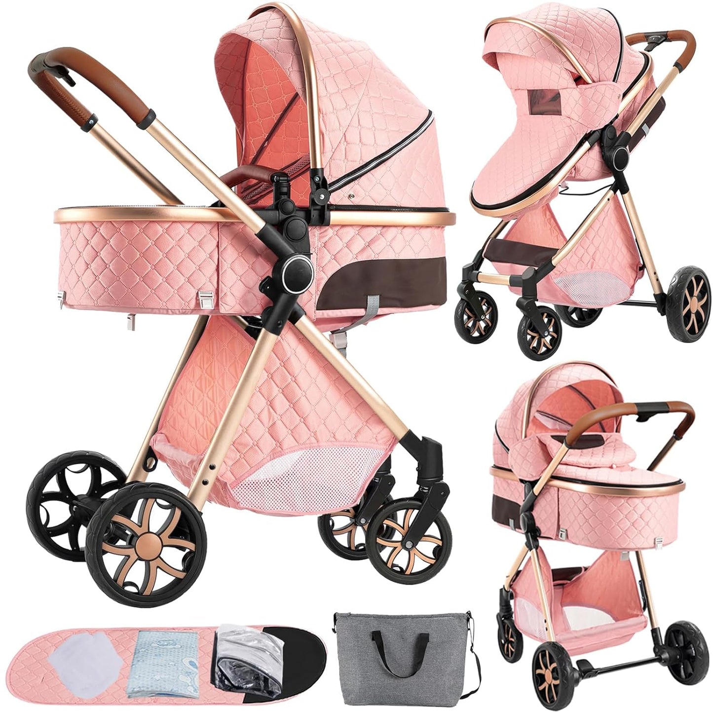 2 in 1 Convertible Baby Stroller with Bassinet Mode for Comfort
