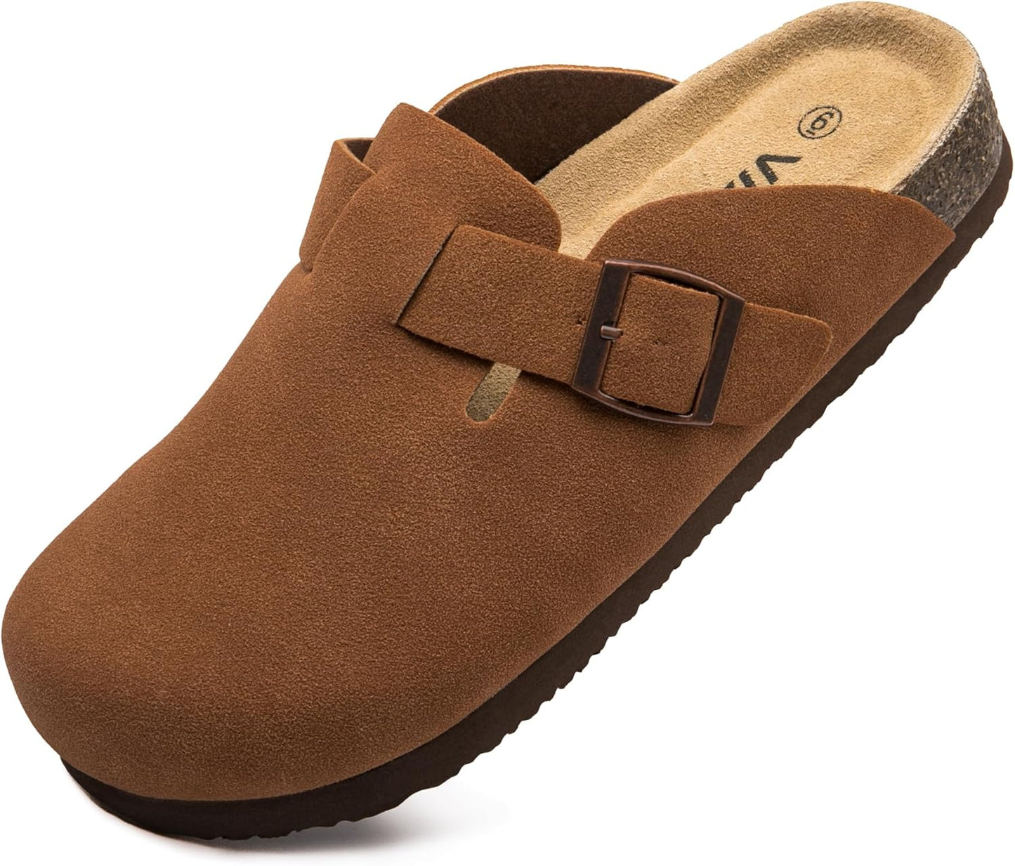 Comfortable Suede Clogs with Cork Footbed and Arch Support