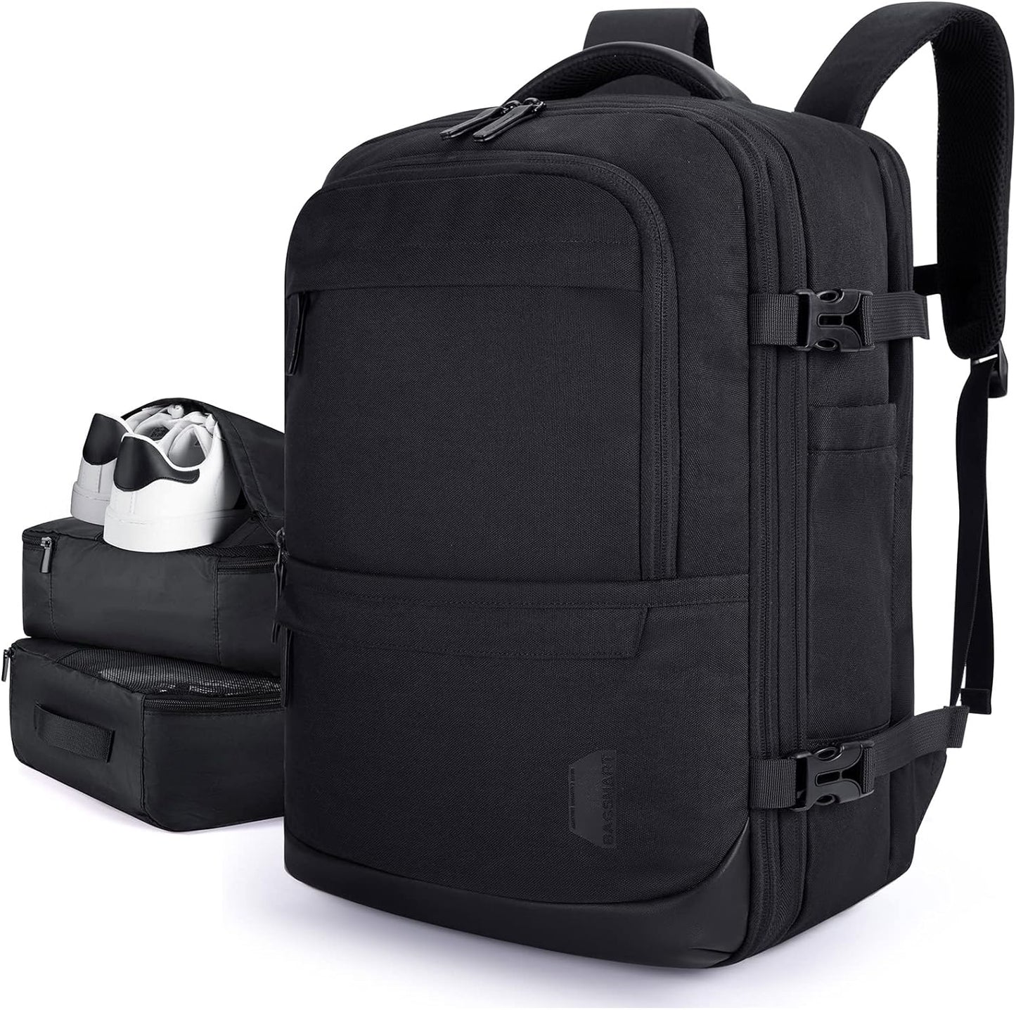 40L Black Travel Laptop Backpack with Packing Cubes & Shoe Bag