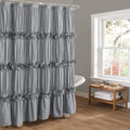 Victorian Ruffle Shower Curtain Gray - Ruched Vintage Bath Curtain