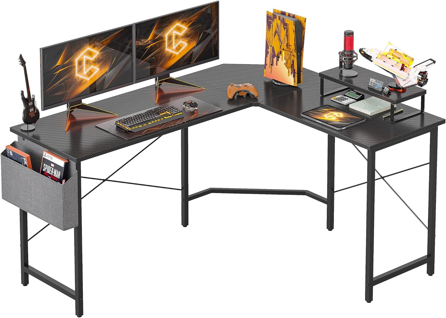 CubiCubi L-Shaped Gaming Desk: Carbon Fiber Surface
