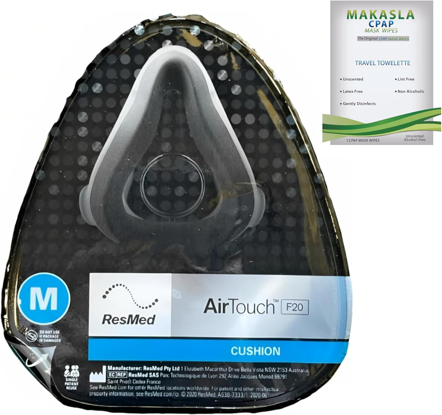 F20 Cushion Mask Bundle with CPAP Cleaning Wipes for Comfort
