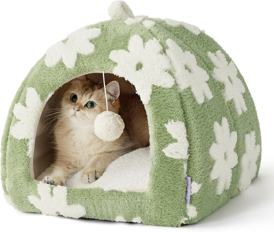 LeSure 2-in-1 Cat Cave - Cozy Washable Pillow - Green, 16