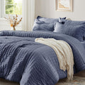 Zzlpp Queen Bedding Set 7 Pieces Greyish Blue Seersucker - All Season