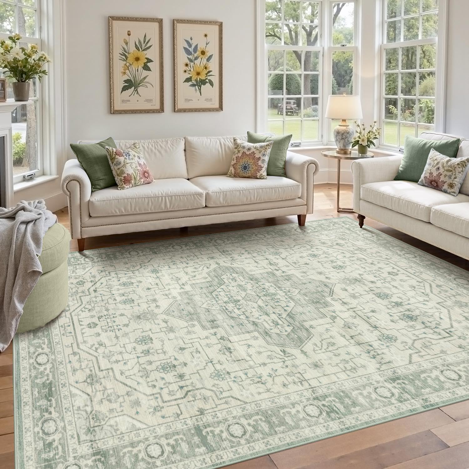 5X7 Washable Area Rug for Living Room, Vintage Boho Design